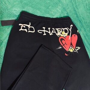 Ed Hardy Black Sweatpants with Heart Graphic